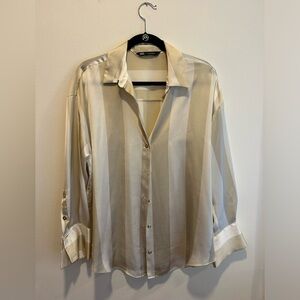 Zara silk striped button down blouse